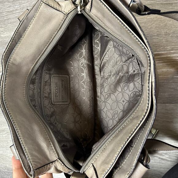 Fossil Gray Leather Satchel Shoulder Bag - Picture 7 of 9